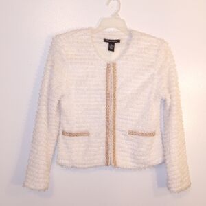 Elegant White and Rose Gold Fringe Jacket